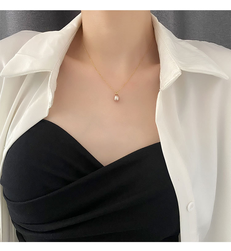 Titanium Steel Pendant Material Pearl Inlay Material Necklace Classification Vacuum Plating Real Gold Plated 18K Gold Gold Plating Water Droplets 304 Stainless Steel Elegant Waterproof Non Tarnish Titanium Steel Necklace