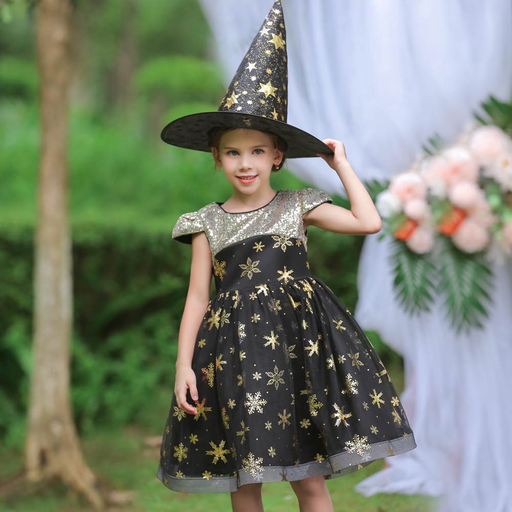 外貿(mào)新款童裝兒童萬(wàn)圣節(jié)服裝晚禮服女童短袖亮片公主裙圣誕連衣裙