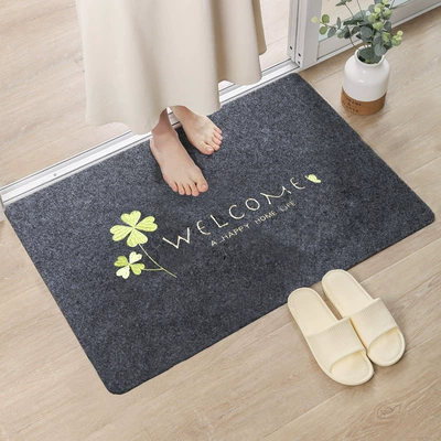 Entrance Door Mat, Kitchen Absorbent and Stain-Resistant Non-Slip Mat, Bathroom Foot Mat, Can Be Cut, Bedroom Living Room Carpet (Avtomobil döşəmə paspasları) - embroidered-grey-clover-40cm60cm