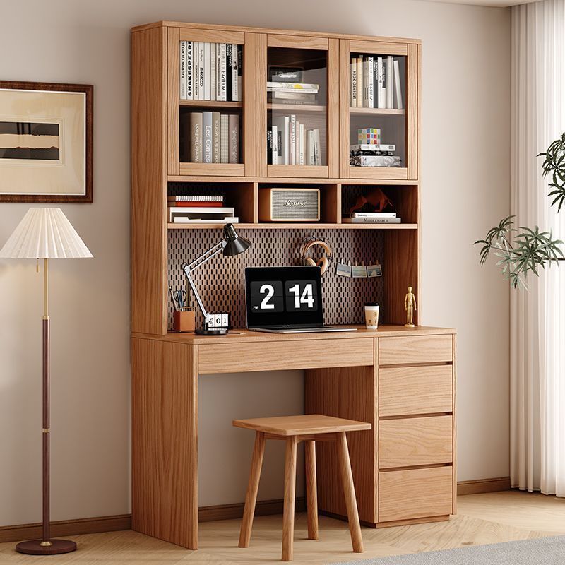 Oak Solid Wood Desk Bookshelf Integrated Table with Drawer Bookcase Study Simple Small Apartment Desk Bookcase Combination