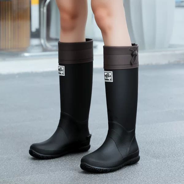Foldable Rain Boots for Men, High-Top Waterproof Shoes, Soft Non-Slip Water Shoes, Long Rain Boots, Outdoor Fashionable Portable Water Boots