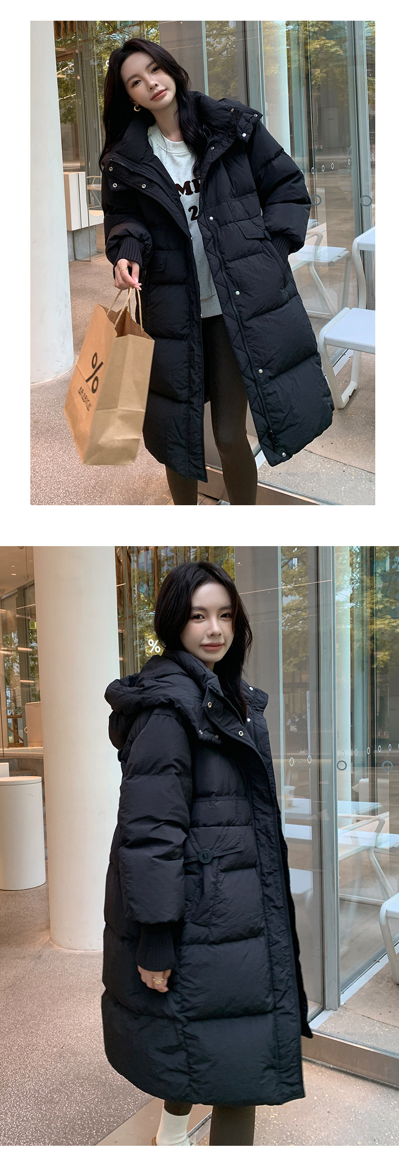 Damen Daunenmantel Winter Lang Mit Kapuze Warm Oversize Stil_voghion.com