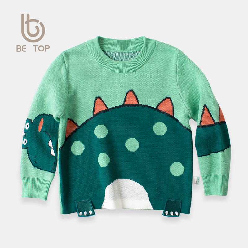 Versión coreana de la nueva ropa para niños, niños, suéteres para niños, jersey de punto de dinosaurio tridimensional de dibujos animados, ropa de lana