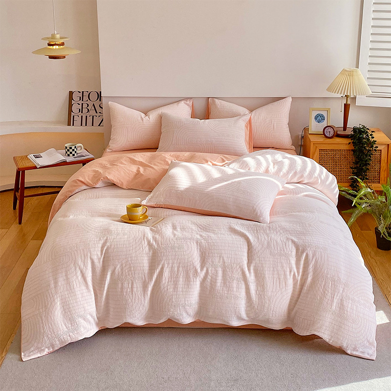 Cama de algodón de tres capas de hilo de cuatro piezas, cubierta de sábanas de algodón puro de grado materno-infantil, simple cama doble se puede lavar en máquina