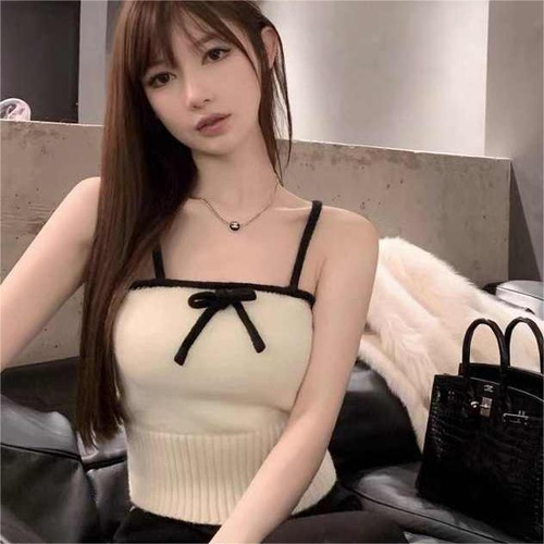  New Knitted Camisole Women's Sweet Hot Girl Slim-fitting Spring and Summer Outerwear and Inner Bottoming Shirts Slim-fitting Trendy Tops