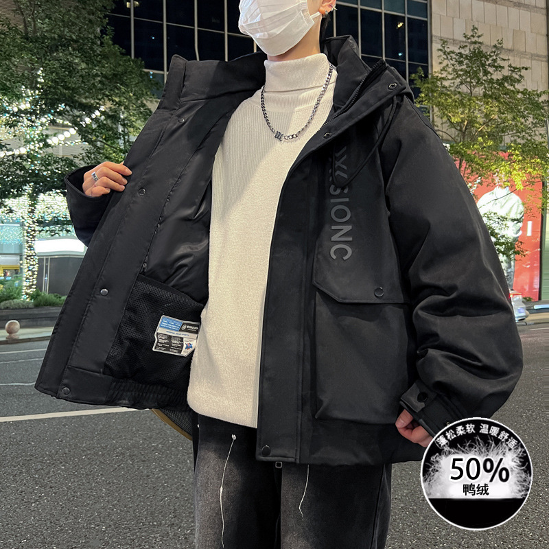 Workwear down Jacket Men's 2025 New Winter Trendy Brand Teenagers Junior High School and High School Students Thickeneded White Duck down Jacket