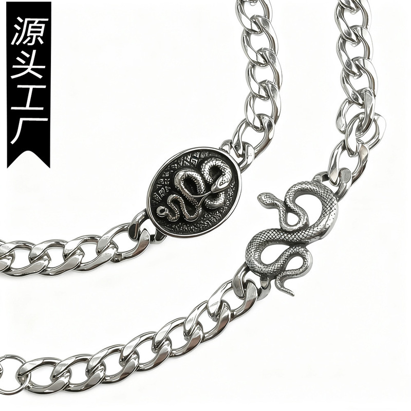 European and American Cross-Border Punk Retro Stainless Steel Snake-Shaped Bracelet for Men Titanium Steel Personalized Hand Jewelry Manufacturer Direct Sales