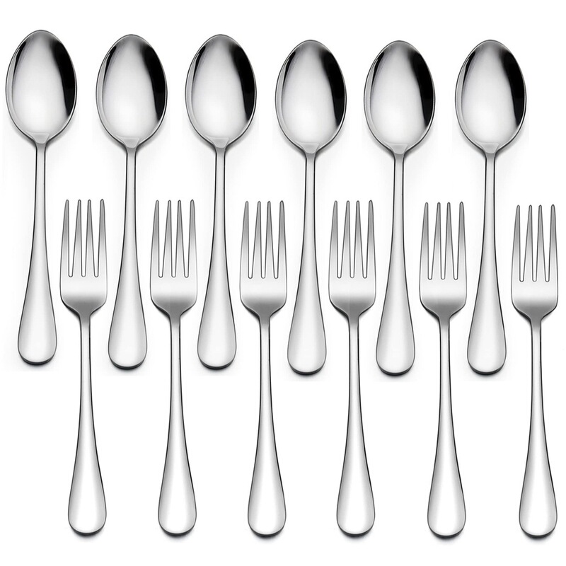 Cross-Border 1010 Stainless Steel Cutlery Set with Pointed Spoons and Forks, 12/16/24 Piece Set for Hotel, Restaurant, and Home Use