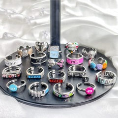 小眾設計繆字母開口戒指彩色滴釉多巴胺甜酷冷淡風高級感百搭指環