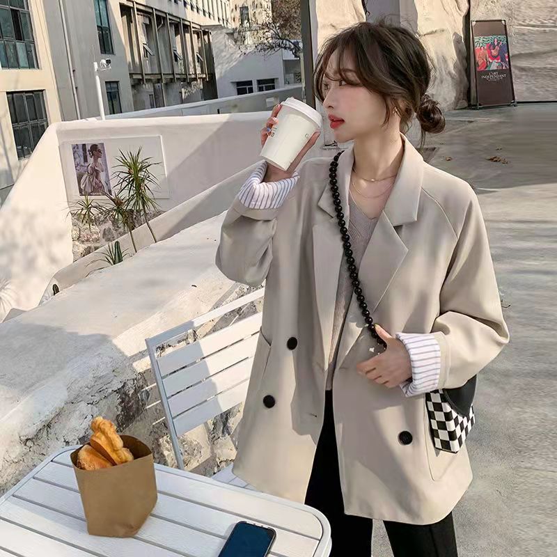 Spring and Autumn New Casual Suit Korean Style Mid-length plus size Double-breasted Casual Suit Jacket Women's Shoulder-free Jacket