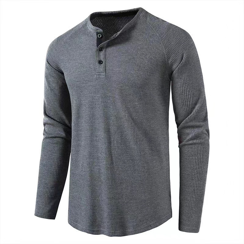 Autumn and winter new t-shirt, solid color long sleeved bottom Henry shirt, men's shirt_voghion.com