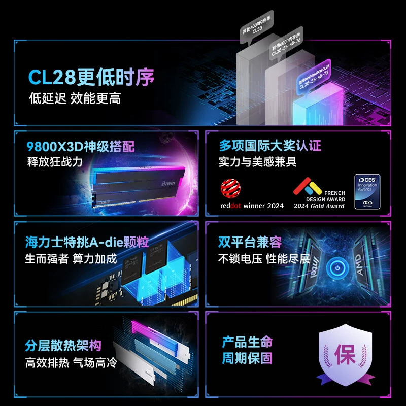 佰维 DDR5 6000 частота C28 тайминги 32G настольная планка памяти Time Walker DW100 RGB светодиодная лента