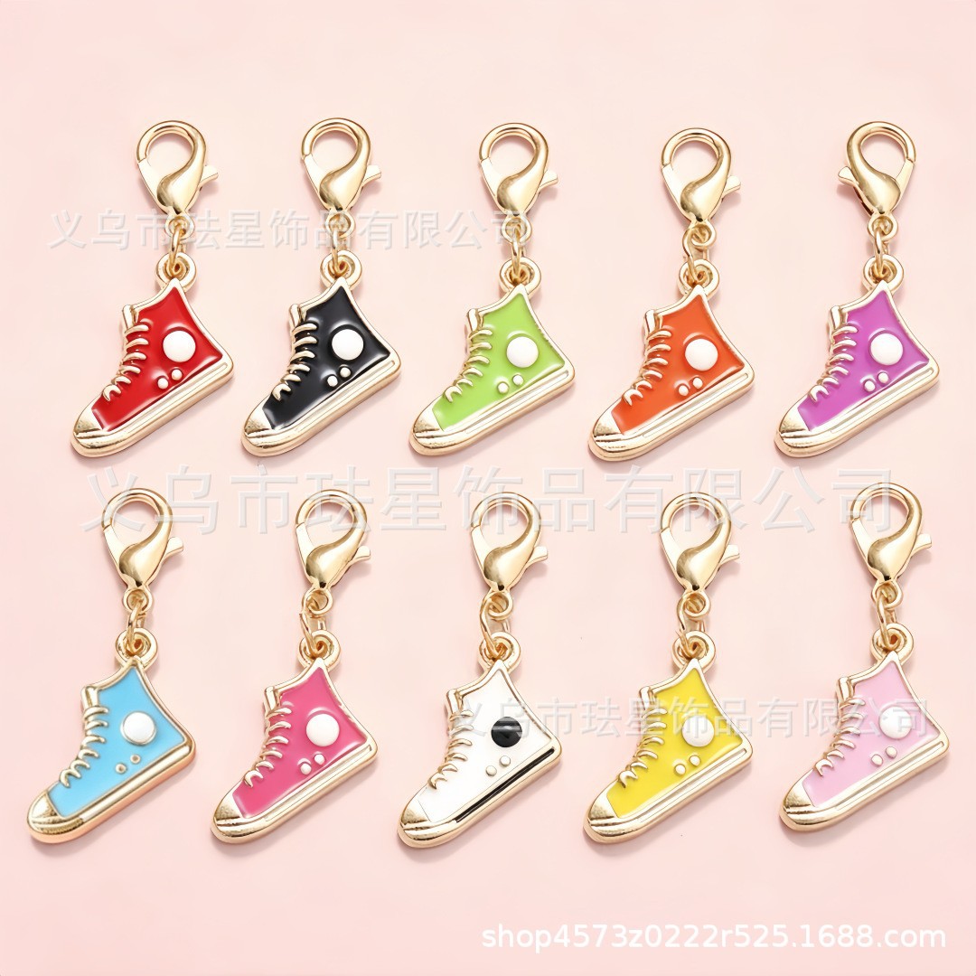 Shoe keychain pendant DIY accessory, alloy oil-drip canvas shoe pendant, necklace, bracelet, bag accessory