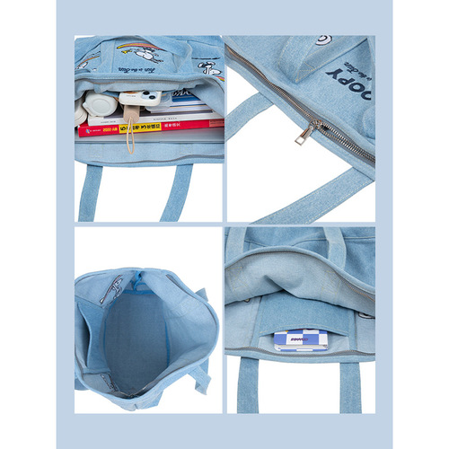 SNOOPY Snoopy denim shoulder bag women's versatile large-capacity student school bag Japanese fashion tote bag