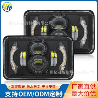 外贸爆款5寸60w牧马人4×6方形越野车双色led天使眼工作灯前照灯