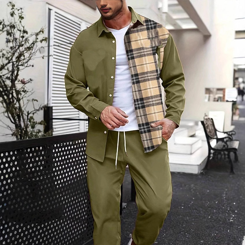 Comercio exterior europeo y americano Amazon 2024 tendencia de moda casual costura camisa de manga larga pantalones traje MB12 ML4