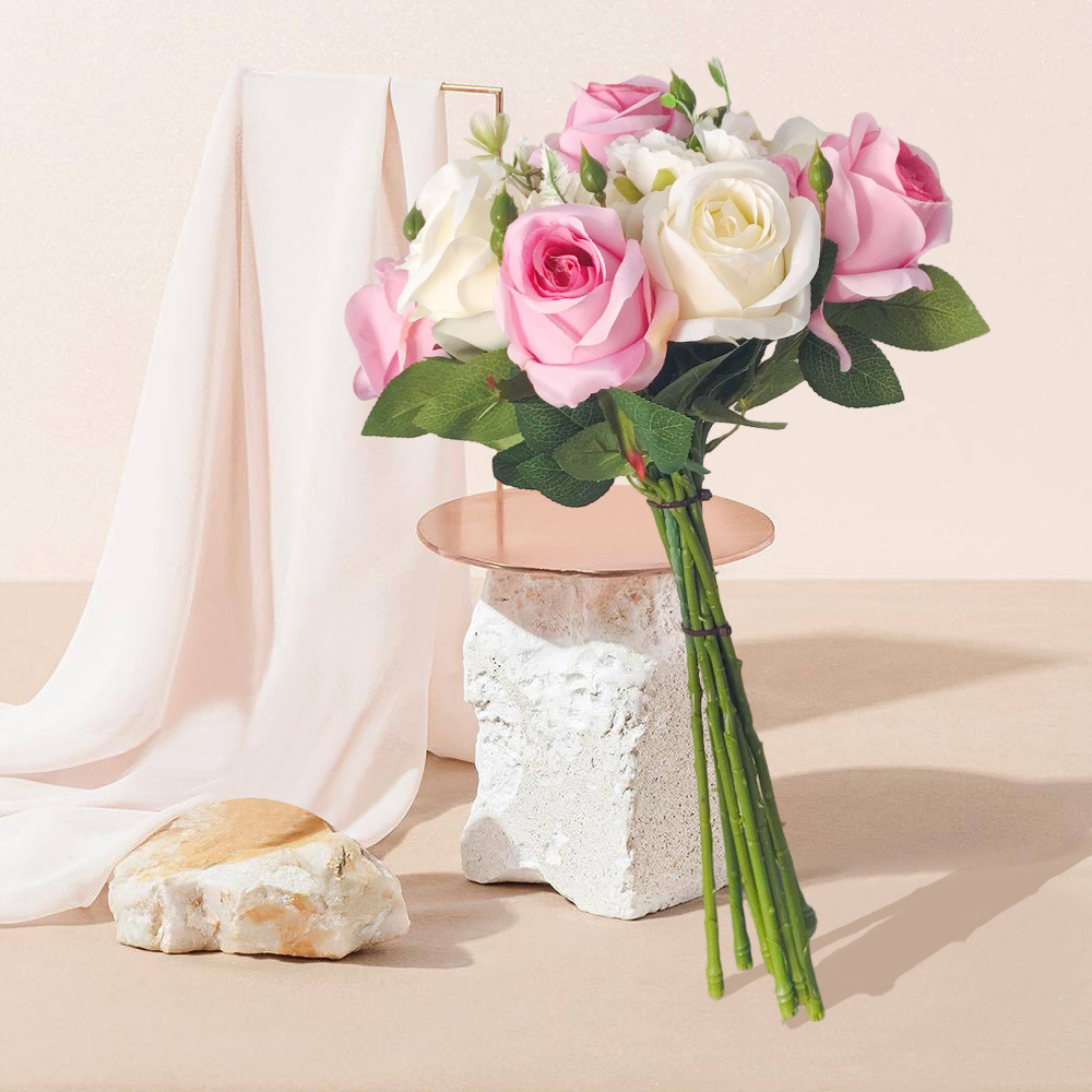 Simulación de seda multicanal flores de rosa simulación de flores props de disparo para el hogar decoración de seda flores falsas flores rosas transfronterizas