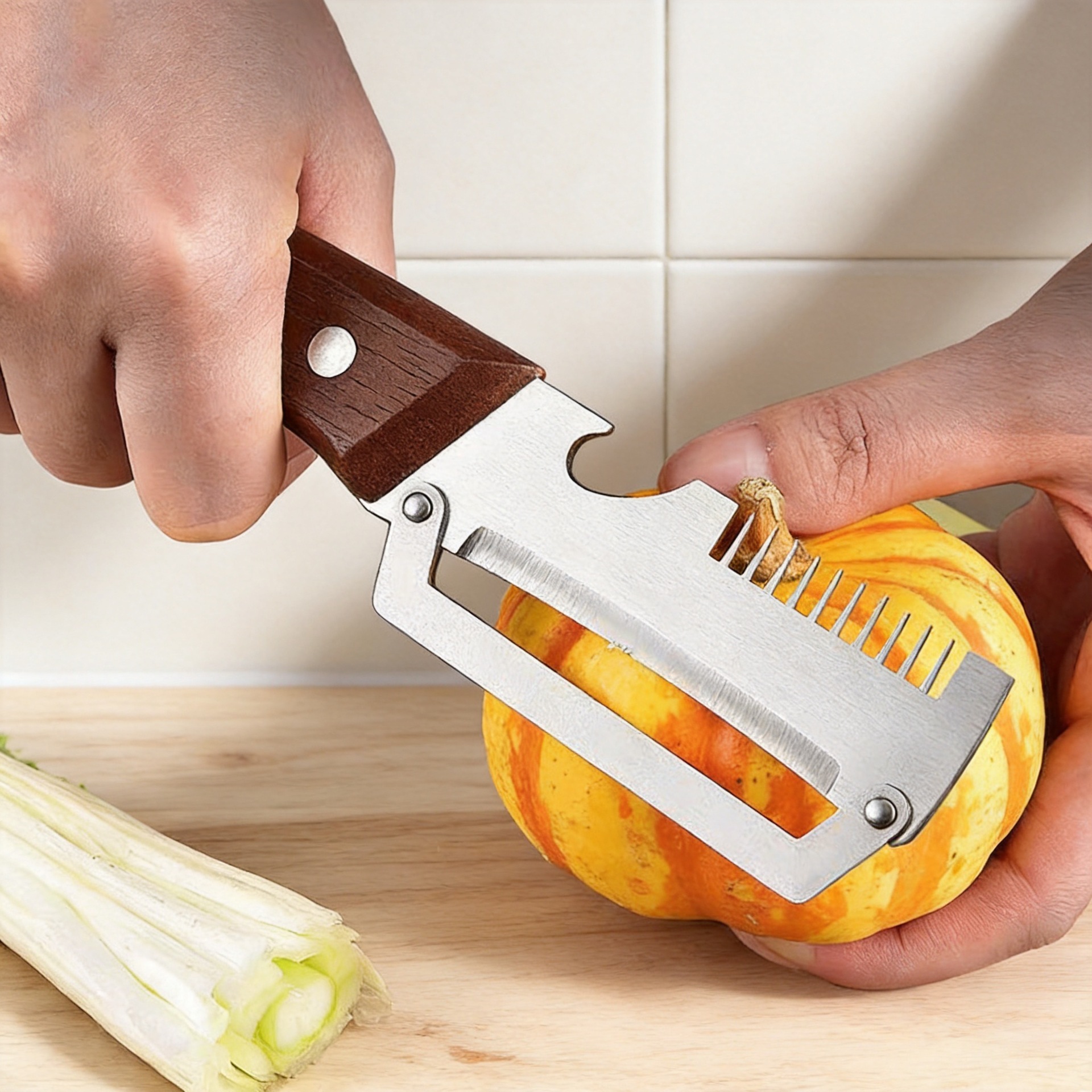 Cuchillo de acero inoxidable multifuncional, raspador de cocina, raspador de cebolla, raspador de casco, raspador de melón, raspador de patata