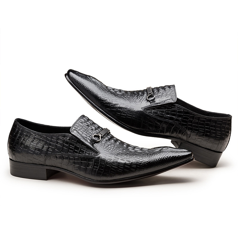 Alligator print men's slip-on shoes Business pointy slip-on shoes_voghion.com