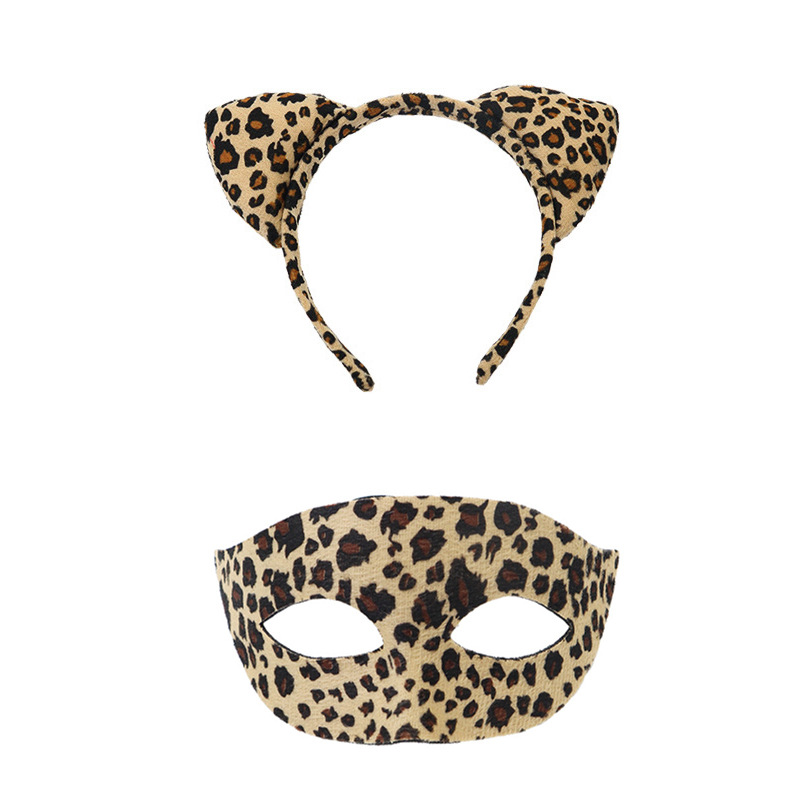 Amazon venta caliente leopardo cabello bandas mitad cara máscara set leopardo cabello bandas corbata maquillaje decoración de fiesta