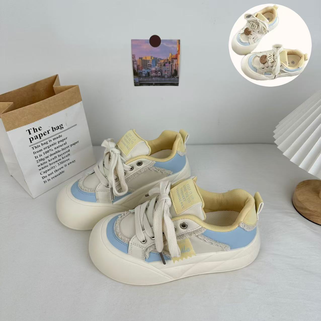 Yuanbo DIY nicho no golpea zapatos de deporte zapatos de mujer 2025 nuevos zapatos blancos de suela gruesa zapatos de todo fósforo zapatos de pan
