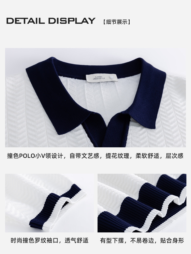 Hombres lujosos de lujo alto sentido antiguo estilo de hielo polo de manga corta hombre rápido seco camiseta de punto de cuello en V camiseta casual hombre