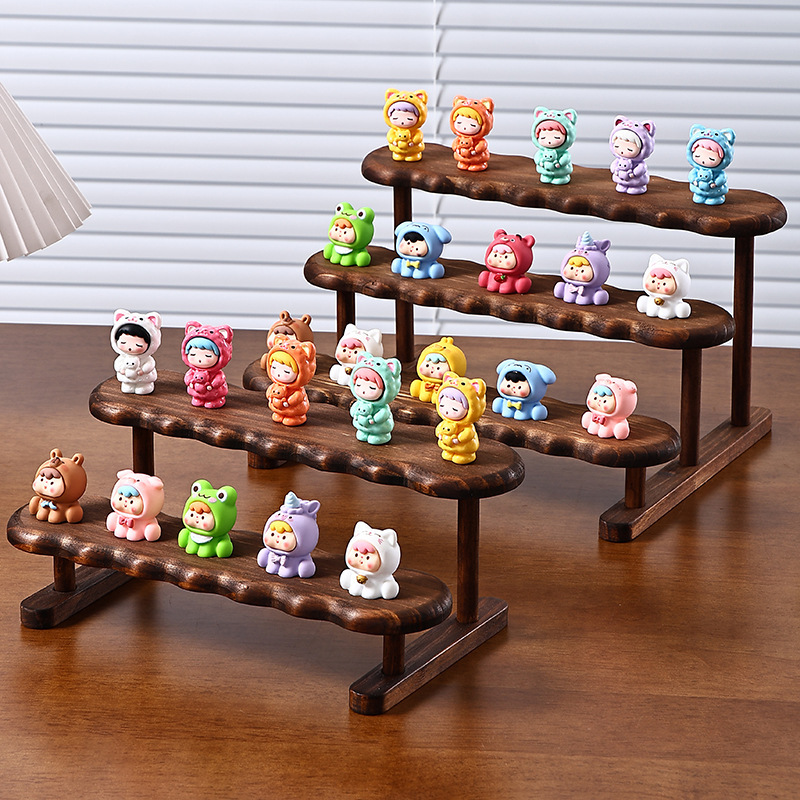 Walnut Wooden Doll Storage Display Rack Ladder-Shaped Hand-Made Storage Rack Model Ornaments Plaster Doll Ladder Display