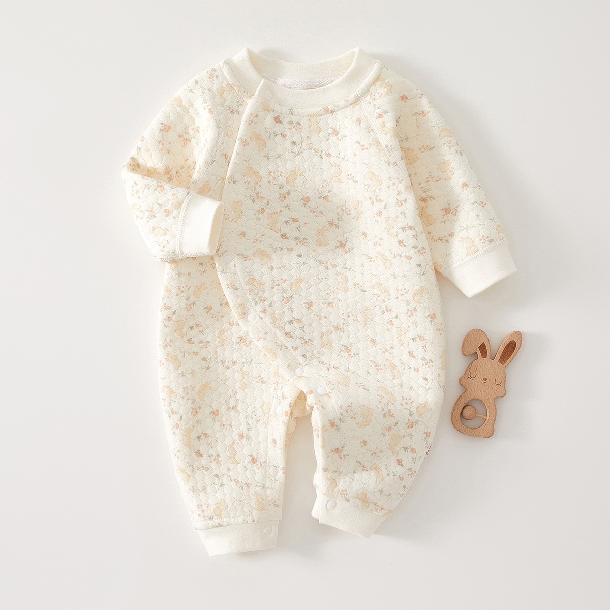 Baby Jumpsuit Autumn and Winter Three-Layer Warm Outing Clothing Quilted Bottoming Intimates Baby Thin Cotton Clothes Autumn and Winter Thick