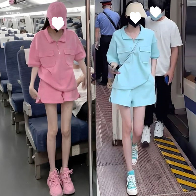运动休闲套装女夏季显瘦小个子炸街时尚减龄短袖短裤两件套洋气潮|undefined