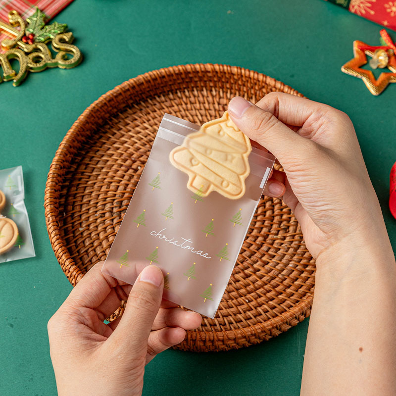 新年装饰雪花酥包装袋自封袋加厚食品级独立小打包袋透明烘焙专用