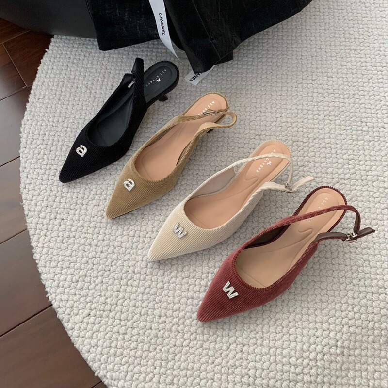 Q1-6 ~ high heel French closed toe sandals fairy shoes 2024 spring and summer New pointed temperament hollow shoes