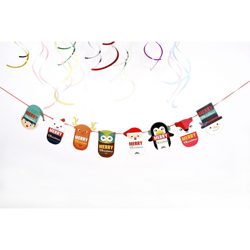 Banderas navideñas transfronterizas en stock, 24 tipos de banderas de dibujos animados, decoraciones navideñas al por mayor de fabricantes, admiten pedidos de lotes mixtos.