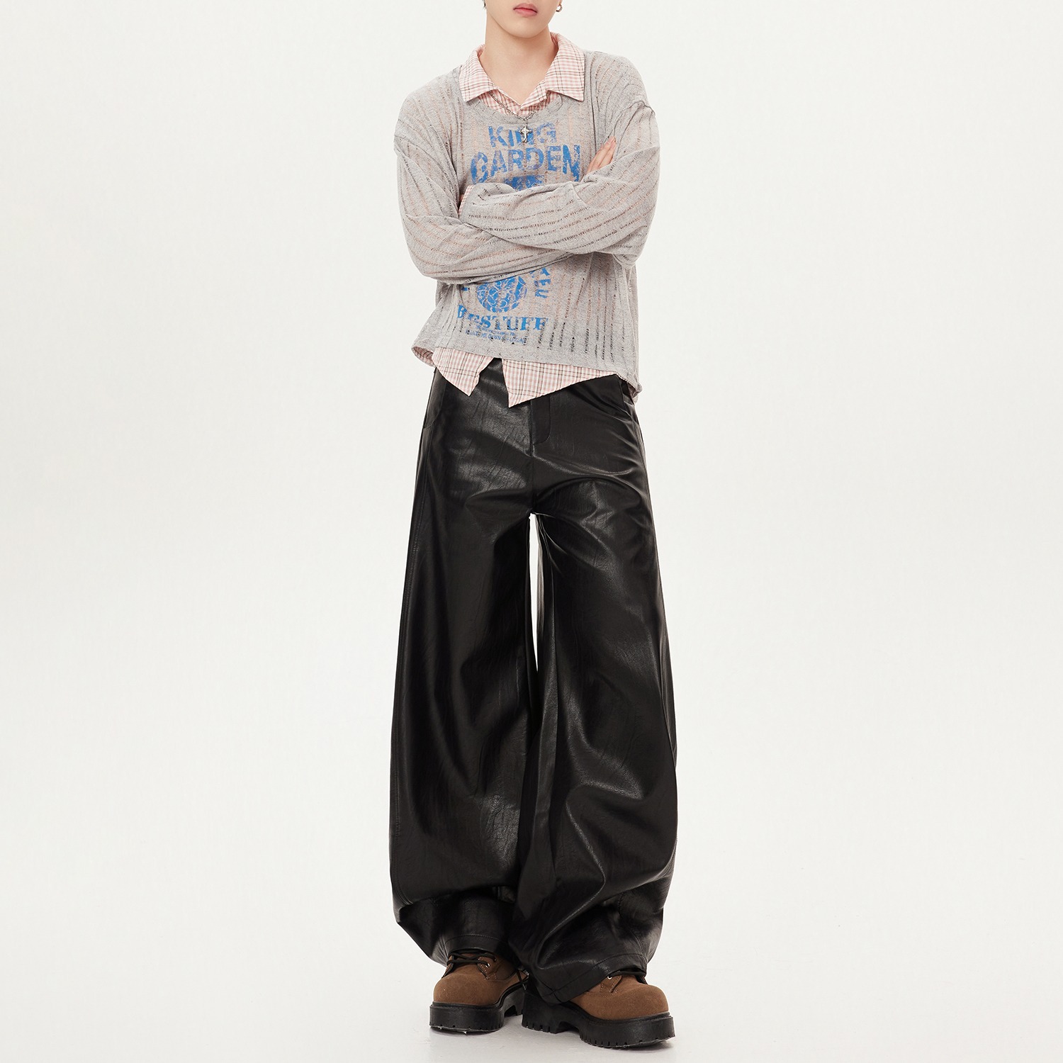 2025 Autumn/Winter New American Retro Loose Wide-Leg Pants, Versatile Curved Leather Pants, Flowy PU Casual Pants for Men and Women