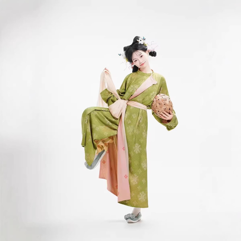 Original Hanfu for Women【Watermelon Lover】Double-Sided Printed Tang-Style Round-Neck Robe with Lantern Pants, Retro-Style Fashionable Spring-Summer Set