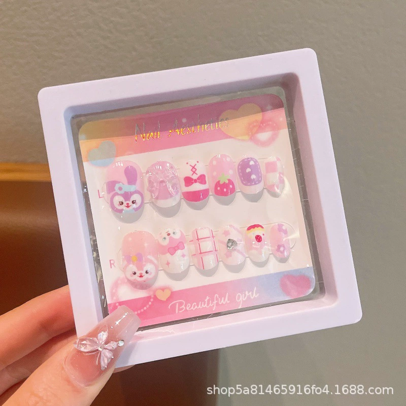 Sanrio, детские 3D-наклейки для ногтей, милые съемные мультяшные искусственные ногти
