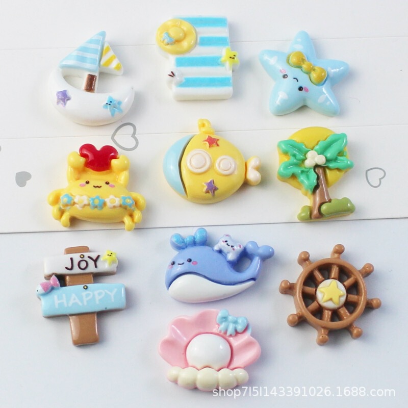 Bright Surface Ocean Beach Series Coconut Tree Whale Shell Creative DIY Drop Glue Cream Glue Phone Case Hair Clip Accessories