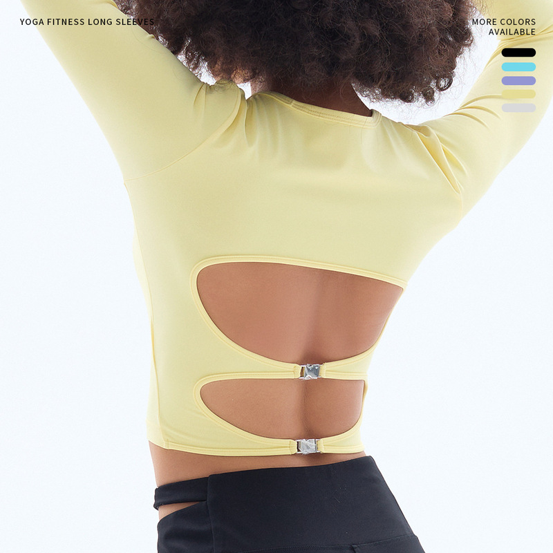 Backless Hollow-out Sexual Belt Chest Pad Yoga Sports Long-sleeved T-shirt Women's High-end Top Slim-fit Slimming Fitness Wear