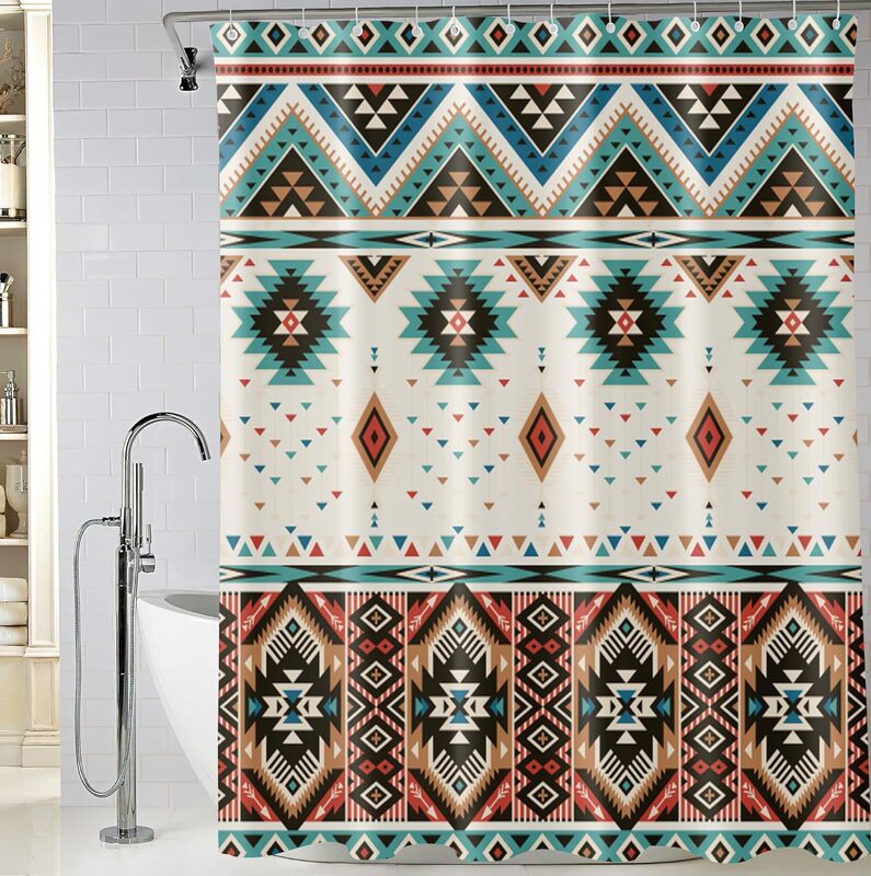 Traditional Navajo Art Turquoise Aztec Shower Curtain Native American Southwest Tribal Bathroom Shower Curtain Traditional Navajo Art Turquoise Aztec Shower Curtain Native American Southwest Tribal Bathroom Shower Curtain