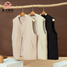 果恋 秋冬真丝无袖按扣保暖背心女 桑蚕丝填充圆领百搭保暖马甲