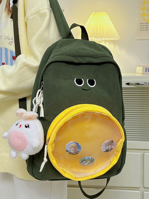 日本のかわいい漫画コーデュロイバックパック女性のための見栄えの良い中学生高校生スクールバッグ大容量痛バッグ男性|undefined