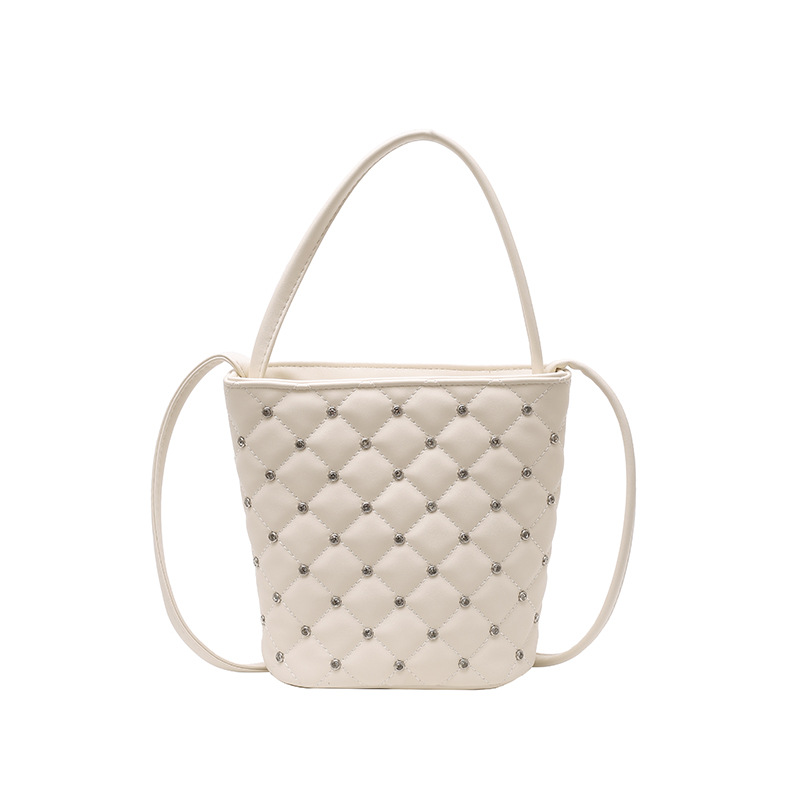 Bolso de cubo Xiaoxiangfeng 2025 verano nuevo estilo bolso de hombro con incrustaciones de diamantes de estilo occidental bolso de mensajero de hilo bordado de diamantes mujer