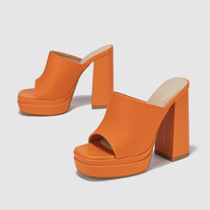 in stock -2025 Europe and the United States thick high heel new slippers 12cm pink foreign trade plus size double waterproof platform thick bottom women's shoes
