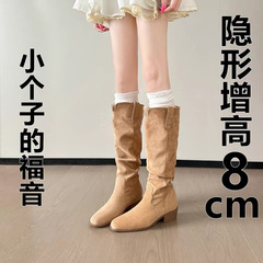 【秋冬新品】 褶皱堆堆靴粗跟V口显瘦百搭中筒美式复古西部牛仔靴