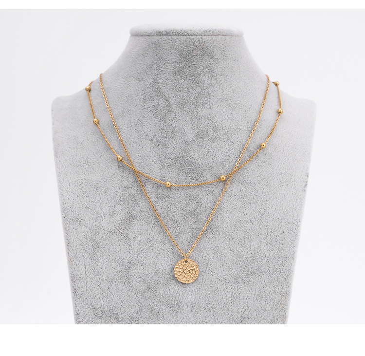 Double Layered Round Pendant Necklace In Titanium Steel Jewelry_voghion.com