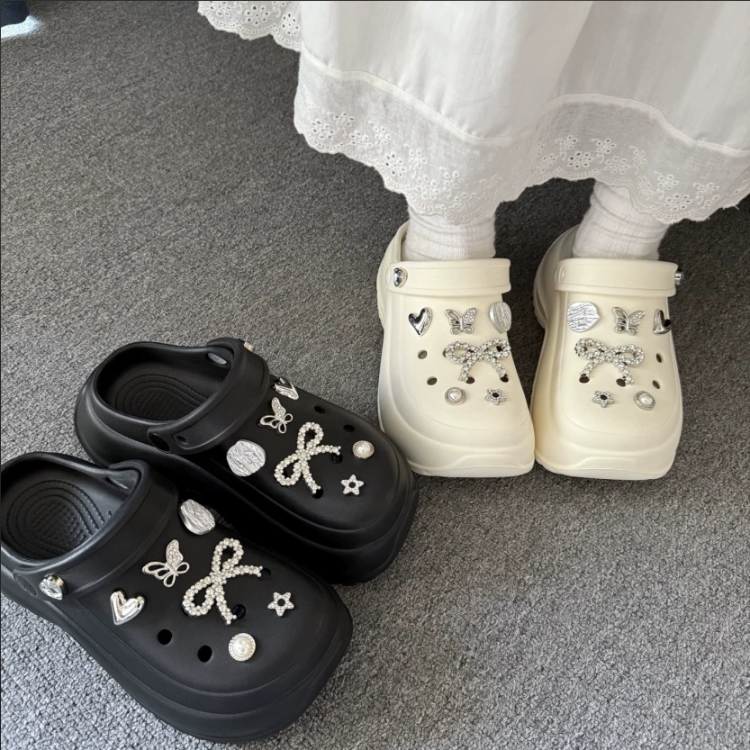 Diy сладкий и прохладный жемчуг с луком обувь для женщин 2025 летом носить толстую подошву для повышения воздухопроницаемости eva холодные тапочки