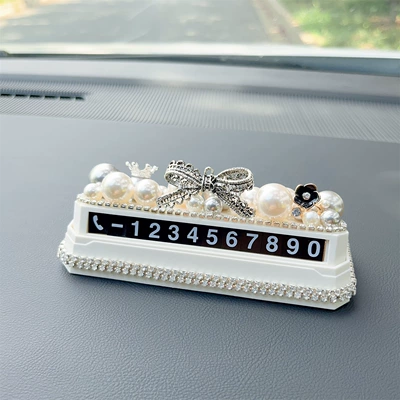 Car personalized creative goddess style Nömrəli dayanma kartı - vintage-bowknot-diamond-studded-beaded-parking-sign