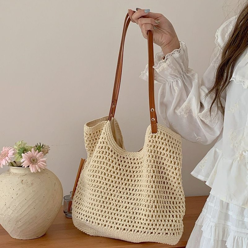 Large Capacity Women's Shoulder Bag, Beach Vacation Straw Woven Tote Bag For Commuting - Thumbnail 4