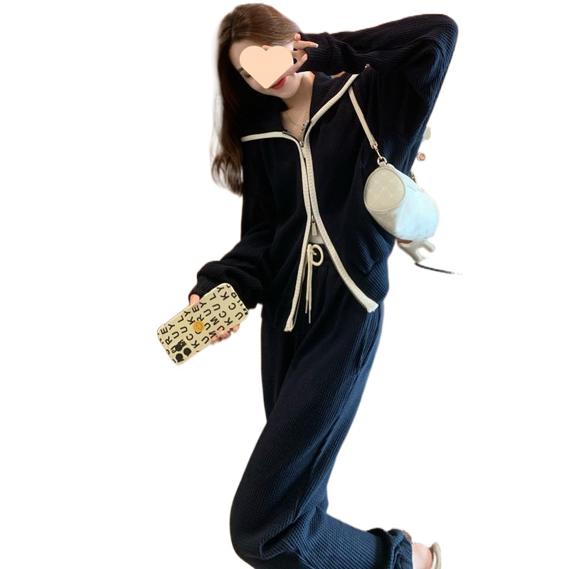 001 Plus Size 150kg Spring And Autumn Casual Sports For Women Loose Fit Versatile Long Sleeve Sweatshirt Two-Piece Set 240_voghion.com