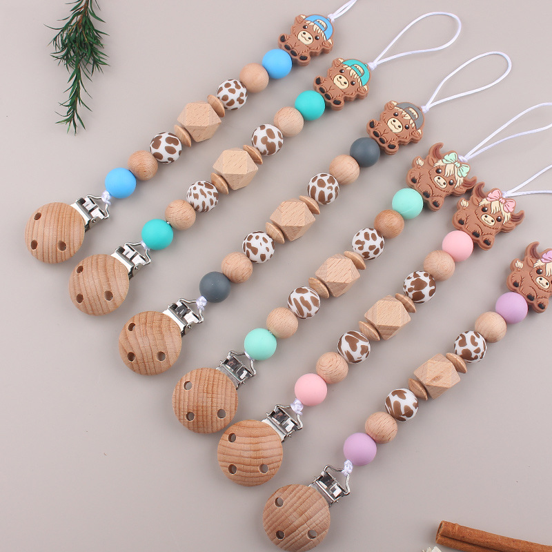 Productos para bebés, leche tranquilizadora, clip de cadena de boca de haya, linda vaca, cadena anti-caída de silicona, cadena anti-caída de Amazon