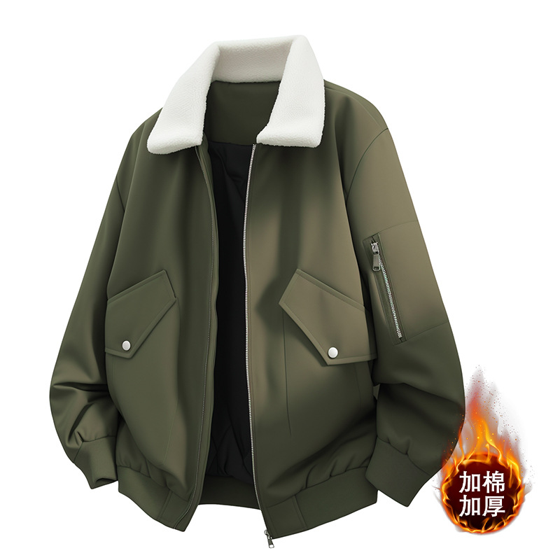 Invierno con solapa de invierno para hombres, chaqueta de trabajo de invierno gruesa, adolescente suelta, hombre gordo, ropa de hombre grande